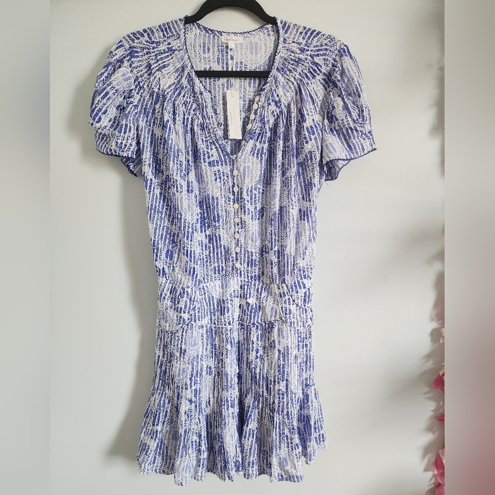 Poupette St. Barth Purple and White Ruffled Tiered Mini Sundress
